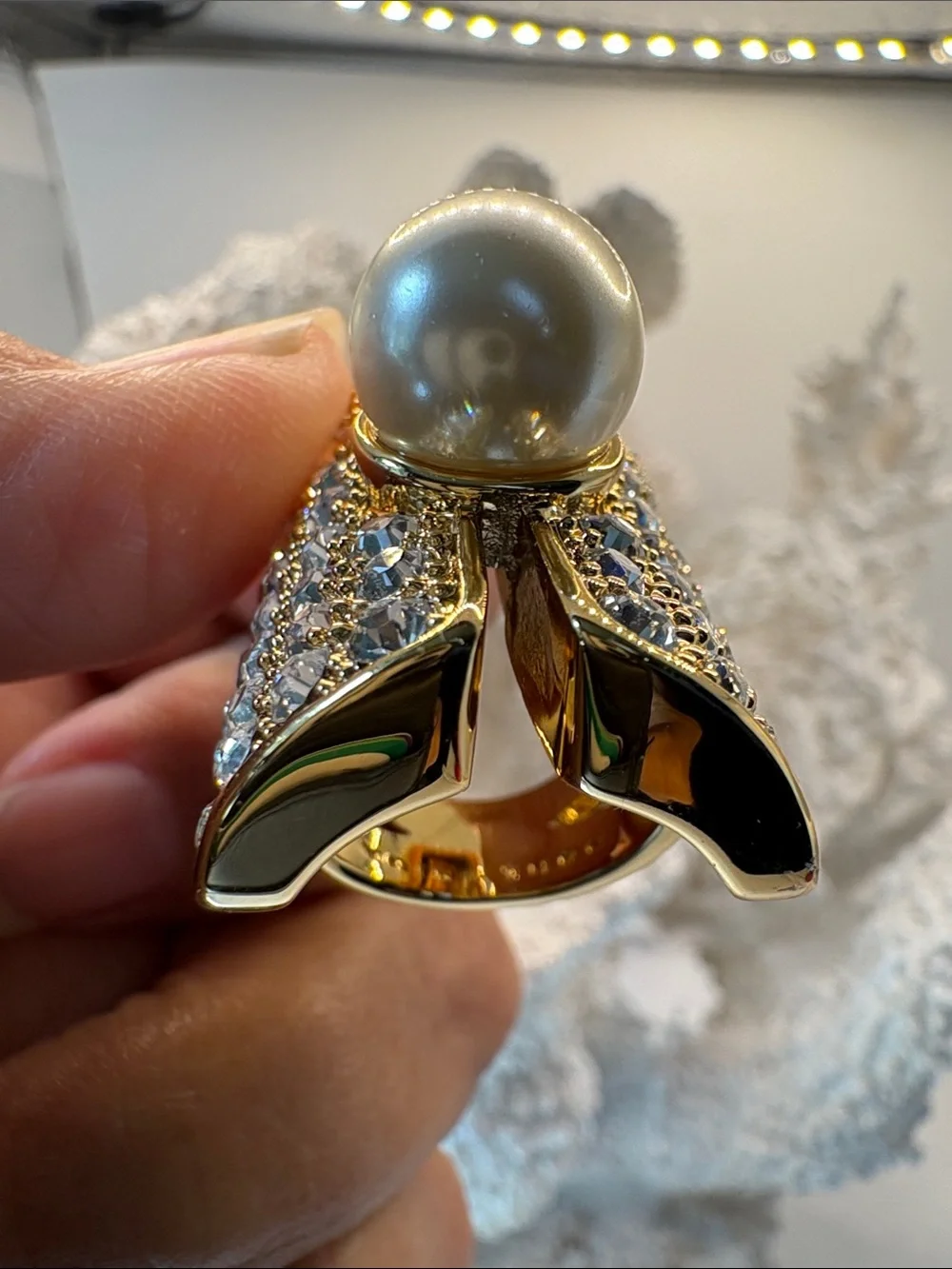 Trina Turk Gold Crystal and Pearl Statement Ring - Women's Jewelry